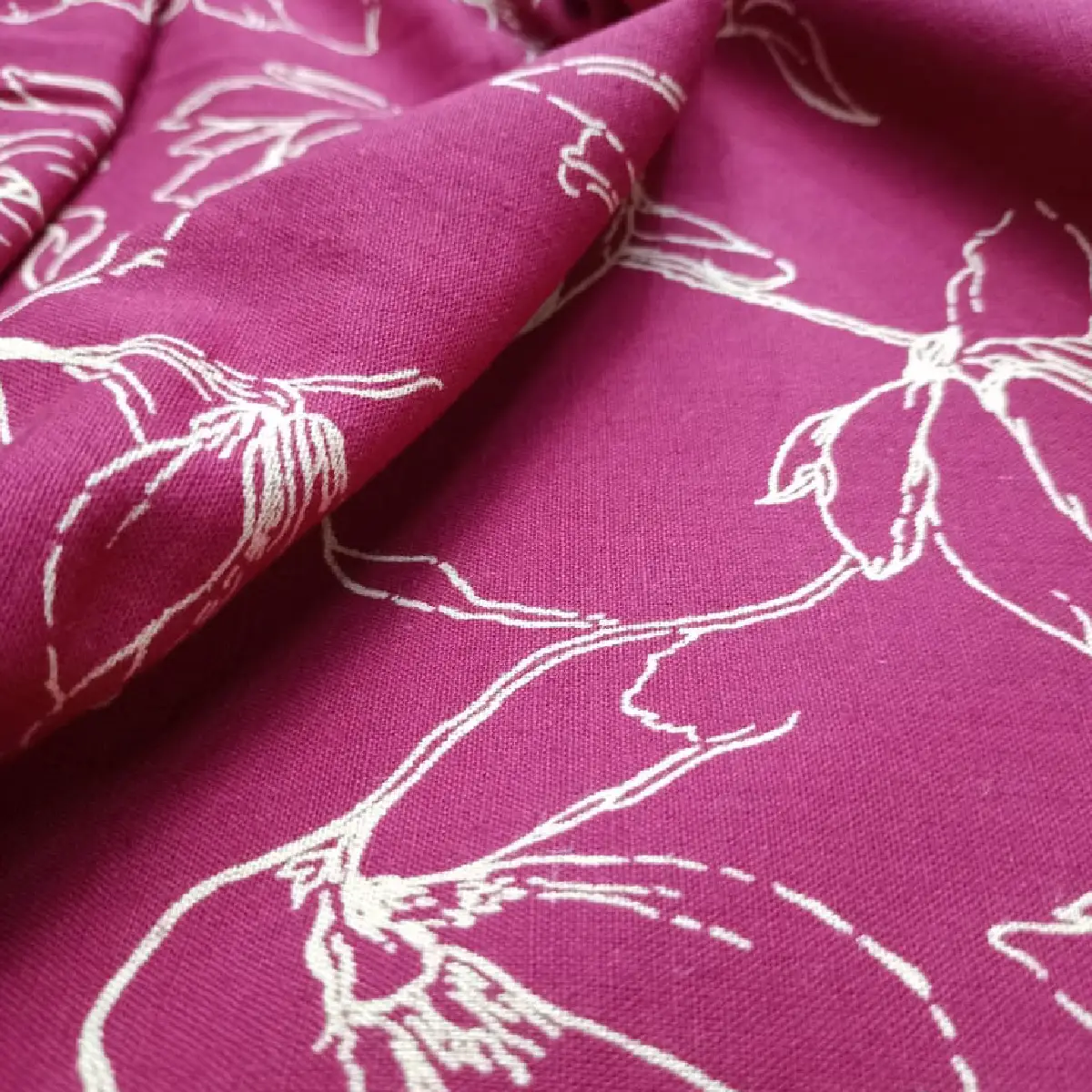 Cotton Linen Semi-Handloom Screen Printed Fabric